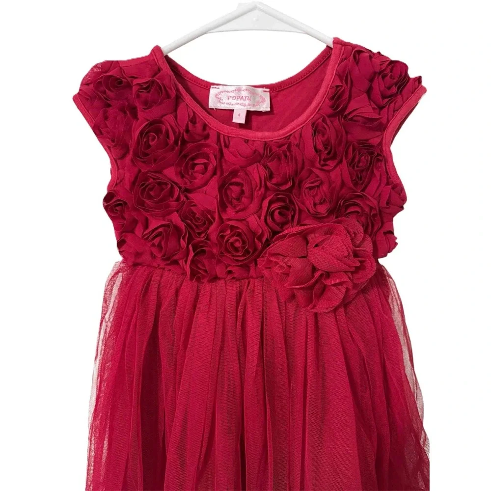Popatu Girls Size 4 Red Roses Sleeveless Party Valentine Valentine's Roses Dress